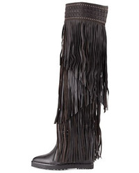 Ivy Kirzhner Wild Fringe Leather Wedge Boot Black