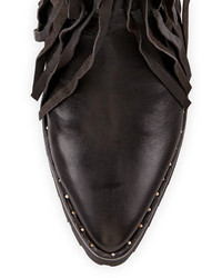Ivy Kirzhner Wild Fringe Leather Wedge Boot Black