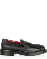 Black Fringe Leather Loafers