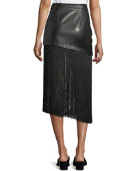 Helmut Lang A Line Leather Mini Skirt With Long Fringe Hem