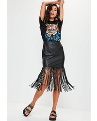 Missguided Black Faux Leather Fringe Mini Skirt