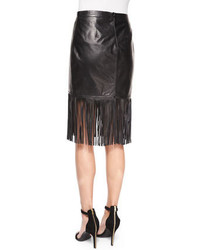 Neiman Marcus Cusp By Fringe Hem Leather Pencil Skirt