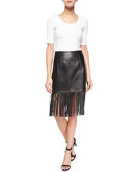 Neiman Marcus Cusp By Fringe Hem Leather Pencil Skirt