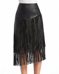 Kensie Faux Leather Fringed Skirt