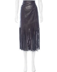 Tamara Mellon Fringe Trimmed Leather Skirt