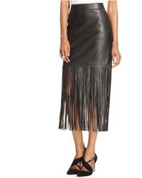 Grace Elets Faux Leather Fringe Skirt