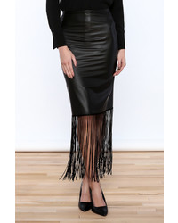 Michla Faux Leather Fringe Skirt