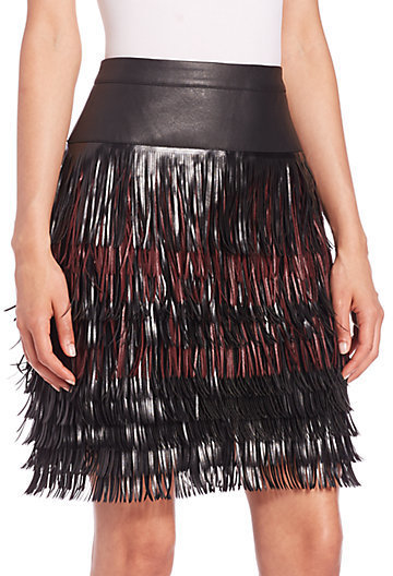 Bcbgmaxazria Runway Leva Faux Leather Fringe Skirt 598 Saks