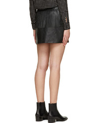 Saint Laurent Black Leather Fringe Mini Skirt