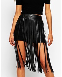 Asos Collection Fringe Skirt In Leather Look