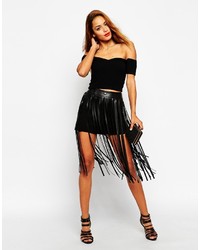 Asos Collection Fringe Skirt In Leather Look