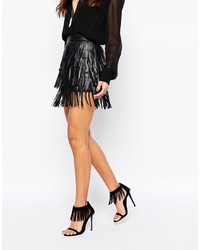 Faux London Mini Leather Look Skirt With All Over Tassels