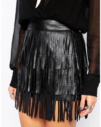 Faux London Mini Leather Look Skirt With All Over Tassels