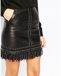 Warehouse Fringe Eyelet Detail Leather Skirt