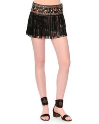 Valentino Leather Fringe Mini Skirt Wpainted Waistband Black