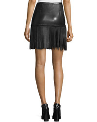 L'Agence Leo Leather Fringe Skirt Black