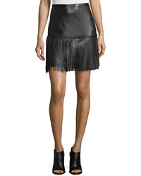 L'Agence Leo Leather Fringe Skirt Black