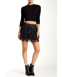 Ontwelfth Vegan Faux Leather Tiered Fringe Mini Skirt