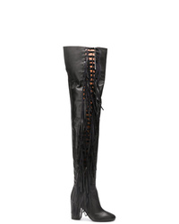 Black Fringe Leather Over The Knee Boots