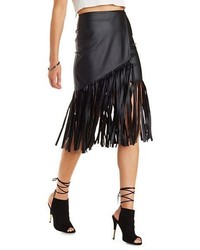 Charlotte Russe Faux Leather Fringe Wrap Skirt
