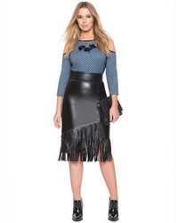 ELOQUII Plus Size Studio Faux Leather Fringe Skirt