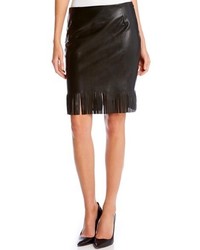 Karen Kane Faux Leather Pencil Skirt With Fringe