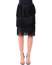 Frida Lamarque Collection Leather Fringe Skirt In Black