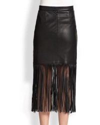 Tamara Mellon Leather Fringe Trimmed Skirt