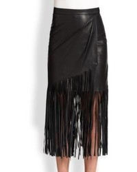 Tamara Mellon Leather Fringe Trimmed Skirt