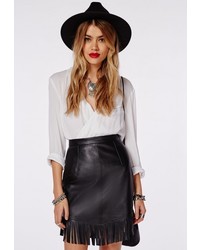 Missguided Fringing Detail Faux Leather Mini Skirt Black