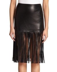 Theperfext Mimi Leather Fringe Skirt