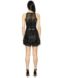 Amen Embroidered Lace Faux Leather Dress
