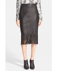 Black Fringe Leather Skirt
