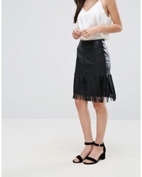 Vila Fringe Faux Leather Skirt