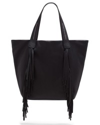 Black Fringe Leather Tote Bag