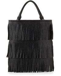 Posse Sara Leather Fringe Large Tote Bag Black