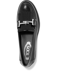 Tod's Fringed Glossed Leather Loafers Black