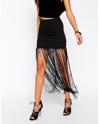 Asos Collection Mini Jersey Skirt With Maxi Fringing