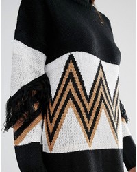 Noisy May Fringe Detail Midi Knit Dress Turtleneck