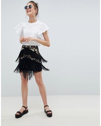 ASOS DESIGN Embroidery Mini Skirt With Fringe Detail
