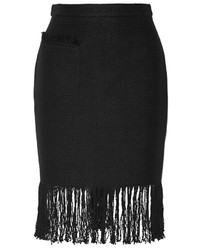 ADAM by Adam Lippes Adam Lippes Fringed Linen And Cotton Blend Tweed Skirt Black