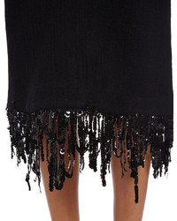 Isa Arfen Black Wool Sequin Fringe Skirt