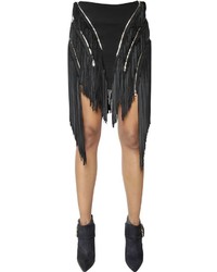 Jay Ahr Viscose Jersey Skirt With Suede Fringed