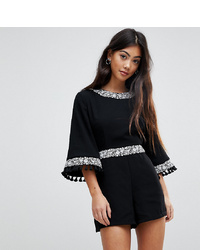 Fashion Union Petite Playsuit With Embroidery And Fringe Detail