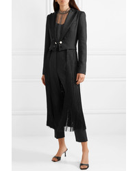Adam Lippes Convertible Cropped Fringed Satin Trimmed Twill Blazer