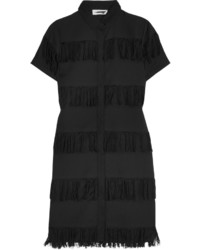Prism Negril Fringed Cotton Gauze Shirt Dress Black
