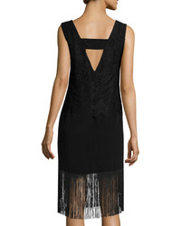 Nicole Miller Sleeveless Lace Top Cocktail Dress With Fringe