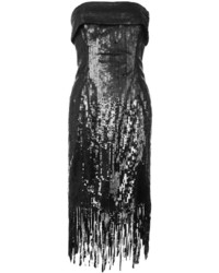Oscar de la Renta Sequinned Fringed Strapless Dress
