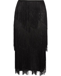 Tom Ford Fringed Stretch Ribbed Knit Midi Skirt Black