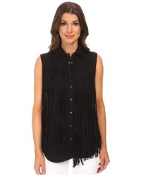 Blank NYC Black Fringe Sleeveless Shirt